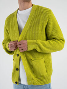 BLACK SUNDAY Cardigan in misto lana con collo a v e tasche frontali PHC019 Lime (1)
