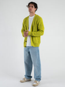 BLACK SUNDAY Cardigan in misto lana con collo a v e tasche frontali PHC019 Lime (2)