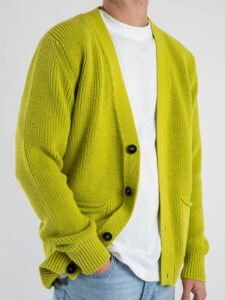 BLACK SUNDAY Cardigan in misto lana con collo a v e tasche frontali PHC019 Lime (3)