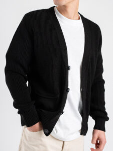 BLACK SUNDAY Cardigan in misto lana con collo a v e tasche frontali PHC019 Nero (1)