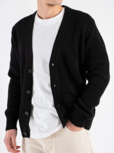 BLACK SUNDAY Cardigan in misto lana con collo a v e tasche frontali PHC019 Nero (5)