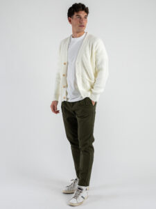 BLACK SUNDAY Cardigan in misto lana con collo a v e tasche frontali PHC019 Panna (2)