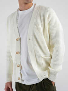 BLACK SUNDAY Cardigan in misto lana con collo a v e tasche frontali PHC019 Panna (3)