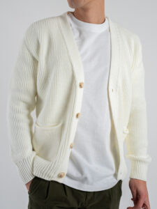 BLACK SUNDAY Cardigan in misto lana con collo a v e tasche frontali PHC019 Panna (4)