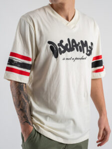 DISCLAIMER T-shirt con scollo a V logo frontale e stampa posteriore 25EDS54889 Latte (1)