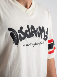 DISCLAIMER T-shirt con scollo a V logo frontale e stampa posteriore 25EDS54889 Latte (2)