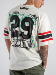 DISCLAIMER T-shirt con scollo a V logo frontale e stampa posteriore 25EDS54889 Latte (3)