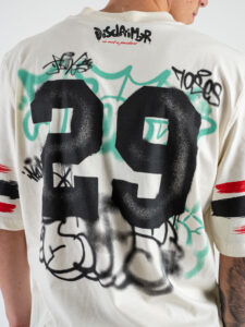 DISCLAIMER T-shirt con scollo a V logo frontale e stampa posteriore 25EDS54889 Latte (4)