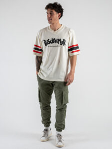 DISCLAIMER T-shirt con scollo a V logo frontale e stampa posteriore 25EDS54889 Latte (5)