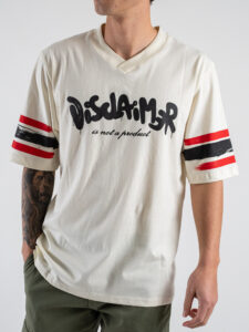 DISCLAIMER T-shirt con scollo a V logo frontale e stampa posteriore 25EDS54889 Latte (6)