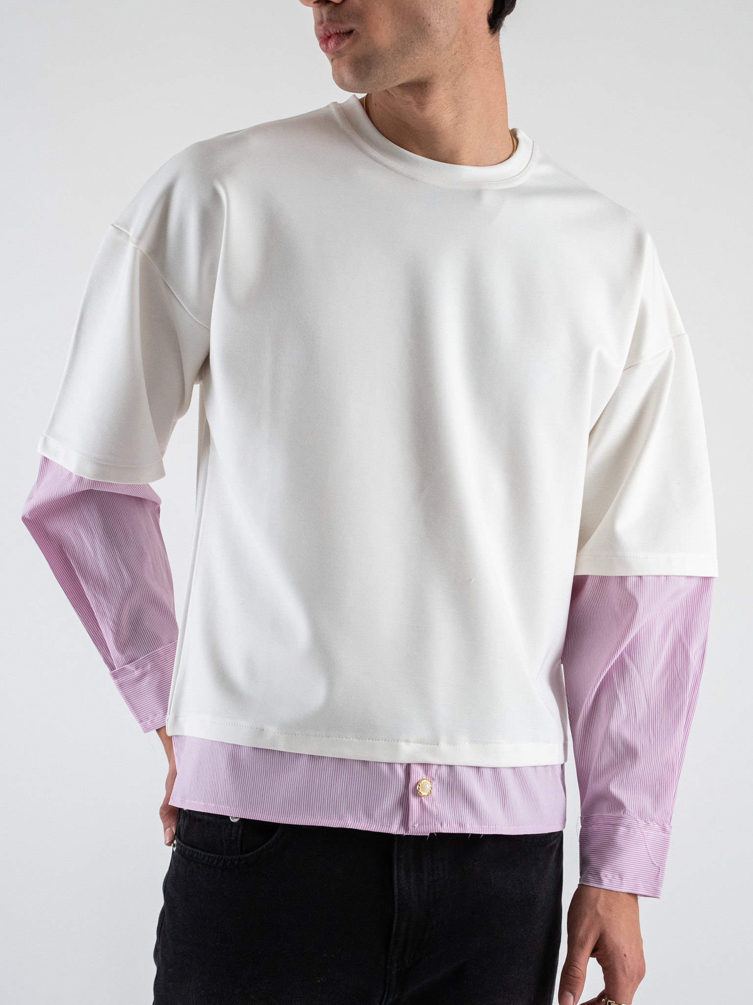 T-shirt over con inserto camicia cucita REVIL Bianco Prezzo 17,45