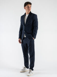 IMPERIAL Pantalone da abito gessato con elastico e bottone i vita PE6BIMH Blu (1)