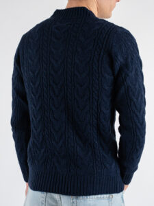 BERNA Maglione a scollo V con trecce 233043 Blu (5)