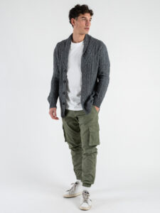 Cardigan intrecciato con collo reverse MMG01 Grigio (4)