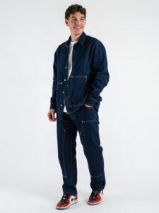 Coordinato in denim con camicia + Pantalone gamba morbida tasca texas PT346 Blu (3)