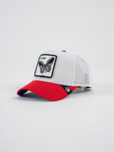 GOORIN BROS Cappellino bianco con becca rossa e patch in pelle bianca stampa farfalla BUTTER (1)
