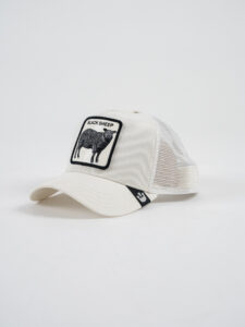 GOORIN BROS Cappellino bianco con patch in pelle bianca stampa Pecora nera BLACK SHEEP (1)