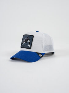 GOORIN BROS Cappellino bianco con visiera blu e patch in pelle bianca stampa orca KILLER (1)