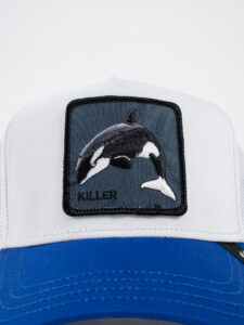 GOORIN BROS Cappellino bianco con visiera blu e patch in pelle bianca stampa orca KILLER (2)