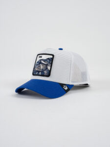 GOORIN BROS Cappellino bianco con visiera blu e patch in pelle bianca stampa serpente TOXIC