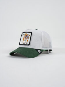 GOORIN BROS Cappellino bianco con visiera verde e patch in pelle bianca stampa bulldog TOUGH (2)