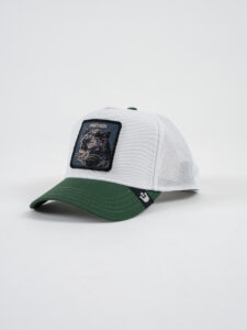 GOORIN BROS Cappellino bianco con visiera verde e patch nera stampa PANTHER (1)