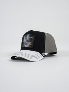 GOORIN BROS Cappellino nero con visiera bianca e patch in pelle nera stampa coccodrillo HARD (1)