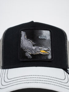 GOORIN BROS Cappellino nero con visiera bianca e patch in pelle nera stampa coccodrillo HARD (2)