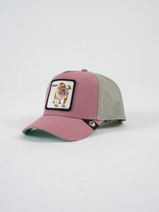GOORIN BROS Cappellino rosa con rete grigia e patch in pelle bianca stampa bulldog TOUGH
