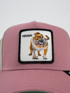 GOORIN BROS Cappellino rosa con rete grigia e patch in pelle bianca stampa bulldog TOUGH2