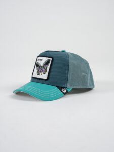 GOORIN BROS Cappellino verde acqua con patch in pelle bianca stampa farfalla BUTTER (2)