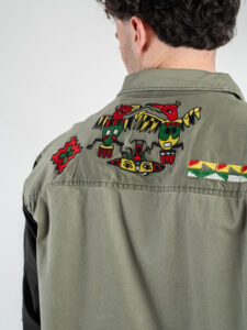 BERNA Camicia Bomber bicolore e ricamo sulla schiena 251244 Militare (1)