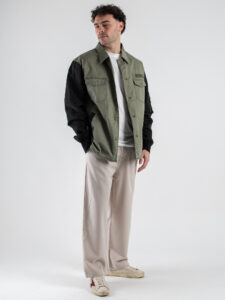 BERNA Camicia Bomber bicolore e ricamo sulla schiena 251244 Militare (2)