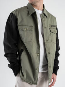 BERNA Camicia Bomber bicolore e ricamo sulla schiena 251244 Militare (3)
