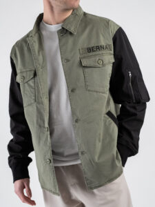 BERNA Camicia Bomber bicolore e ricamo sulla schiena 251244 Militare (4)