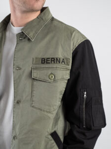 BERNA Camicia Bomber bicolore e ricamo sulla schiena 251244 Militare (5)