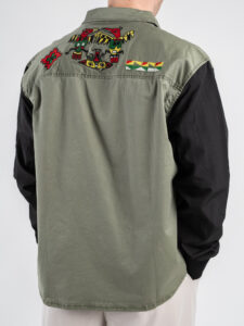 BERNA Camicia Bomber bicolore e ricamo sulla schiena 251244 Militare (6)