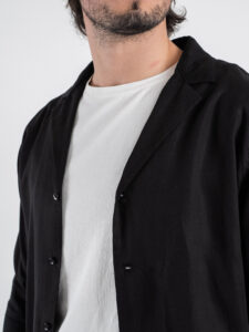 BERNA Camicia in Tencel con collo bowling 251090 Nera (4)