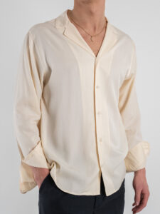 BERNA Camicia in Tencel con collo bowling 251090 Sabbia (1)