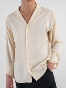 BERNA Camicia in Tencel con collo bowling 251090 Sabbia (5)