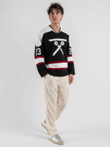BERNA Felpa Hokey in cotone con scollo a V e stampa fronte retro 251236 Nera (3)