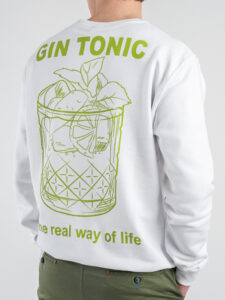 BERNA Felpa girocollo in cotone con stampa sul retro GIN TONIC 251301 Bianca (1)