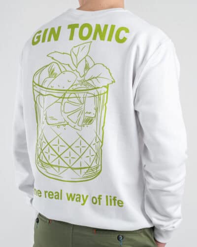 BERNA Felpa girocollo in cotone con stampa sul retro GIN TONIC 251301 Bianca 1 Nuovi Arrivi