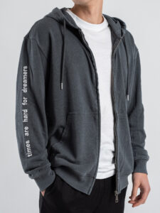 BERNA Felpa in cotone con cappuccio, zip e patch sulla manica 251239 Grigio Stone (1)