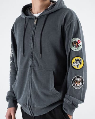 BERNA Felpa in cotone con cappuccio zip e patch sulla manica 251239 Grigio Stone 3 Nuovi Arrivi