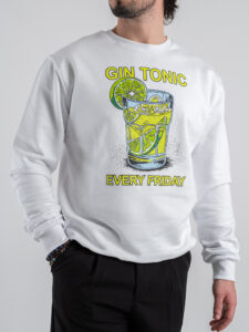 BERNA Felpa in cotone con stampa GIN TONIC 251307 Bianca (1)