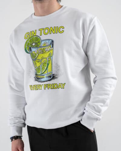 BERNA Felpa in cotone con stampa GIN TONIC 251307 Bianca 3 Nuovi Arrivi