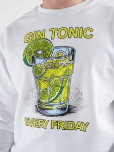 BERNA Felpa in cotone con stampa GIN TONIC 251307 Bianca (4)