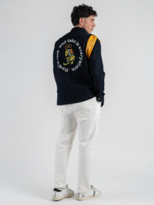 BERNA Giacchetta in jeans con stampa sul retro e logo frontale 251248 Blu Denim (2)