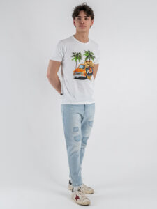 BERNA Jeans cropped chiaro con finte rotture 251049 Azzurro chiaro (1)